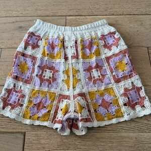 Rebellion Again Crochet Granny Square Shorts XS Boho Festival Multi Color (499)